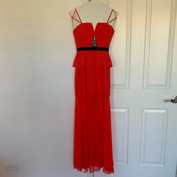 green emerald velvet dress BCBGMAXAZRIA New Red Silk Asymmetrical Embellished Dress – Runway Catalog main image 1